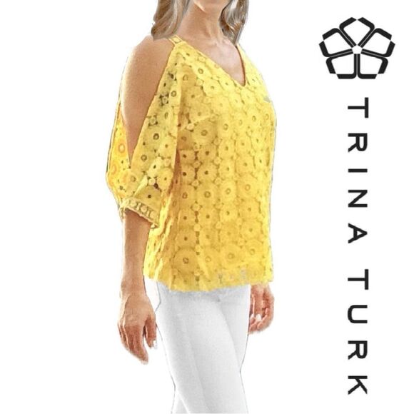 Trina Turk Cold Shoulder Floral Lace Blouse - Picture 1 of 7